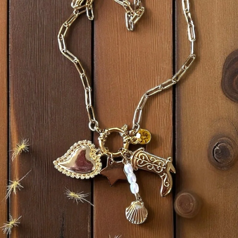 Gold Toned Charm Necklace Coastal Cowgirl